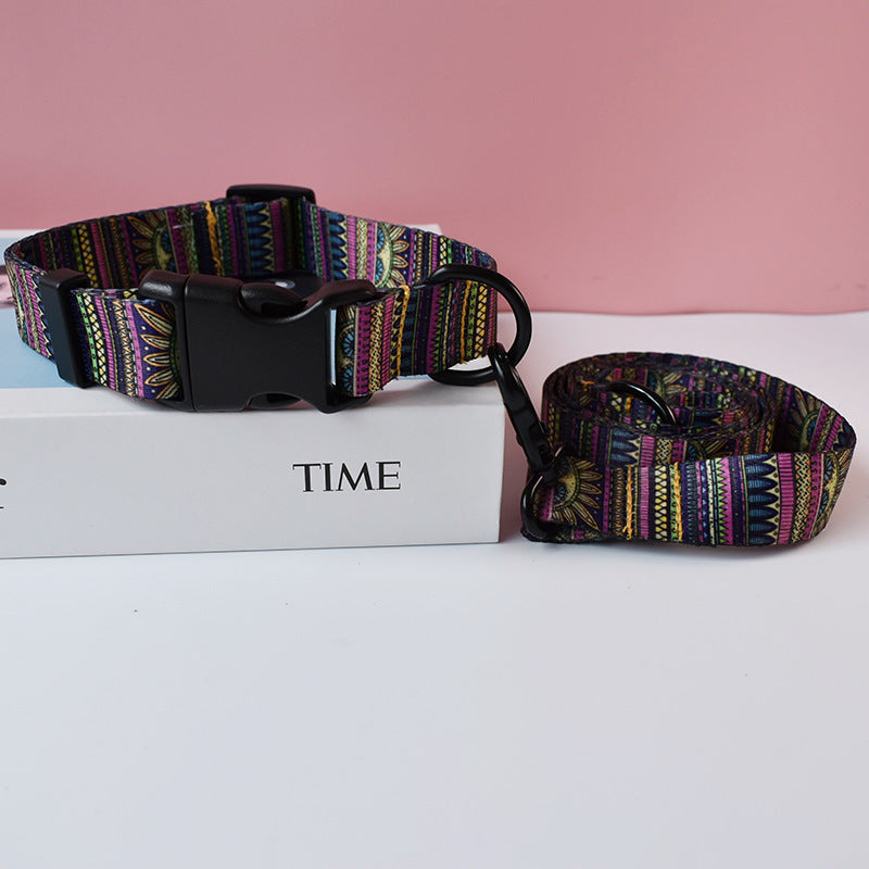 Ethnic Style Webbing Printed Pet Collar Outdoor Dog Walking Dog Leash